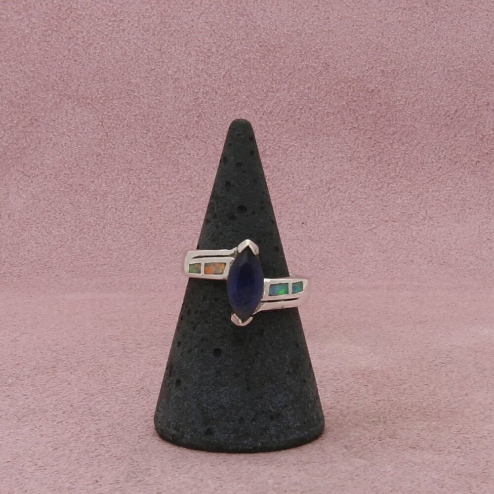 sterling silver opal & marquise-cut cz ring size 6.5